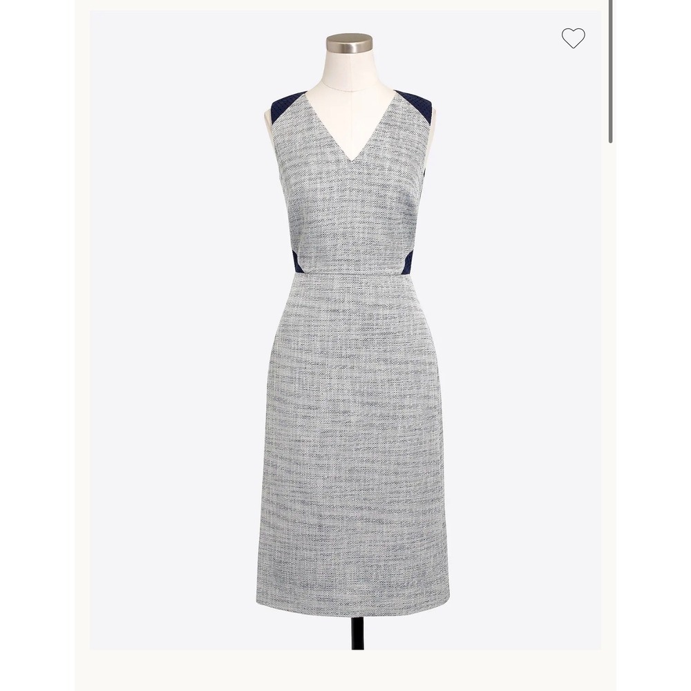 J.Crew Tweed Eyelet Lace Sheath‎ Dress Navy V-Neck Womens Size 8 Academia Preppy